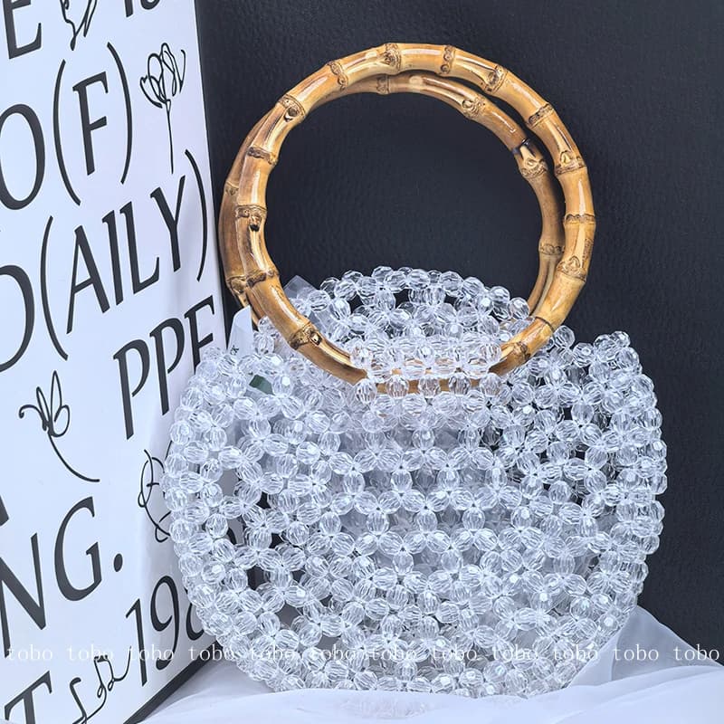 New Acrylic Hoop Bags for Women Unique Wallets for Dinner with Bambooo Handle Luxury Signed Women's Bag Makeup Bag