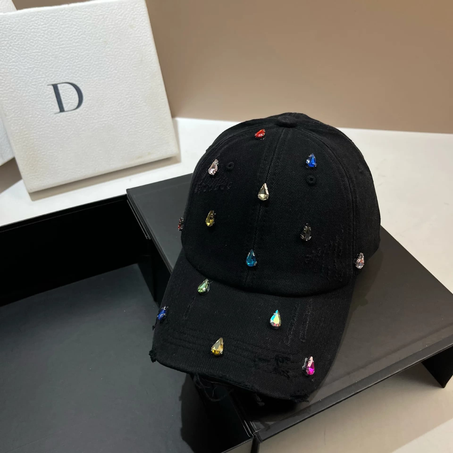 Luxury Rhinestone Cotton Washed Hole Baseball Cap Unisex Streetwear Hip Hop Snapback Cap Adjustable Sunscreen Tennis Golf Caps