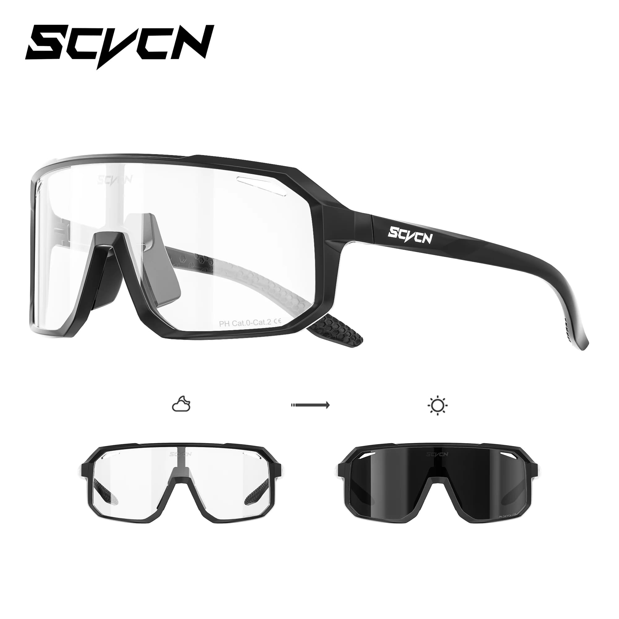 SCVCN New Cycling Sunglasses for Men Photochromic Glasses Mountain Bike Road Bicycle Eyewear Running Driving Goggles UV400 MTB
