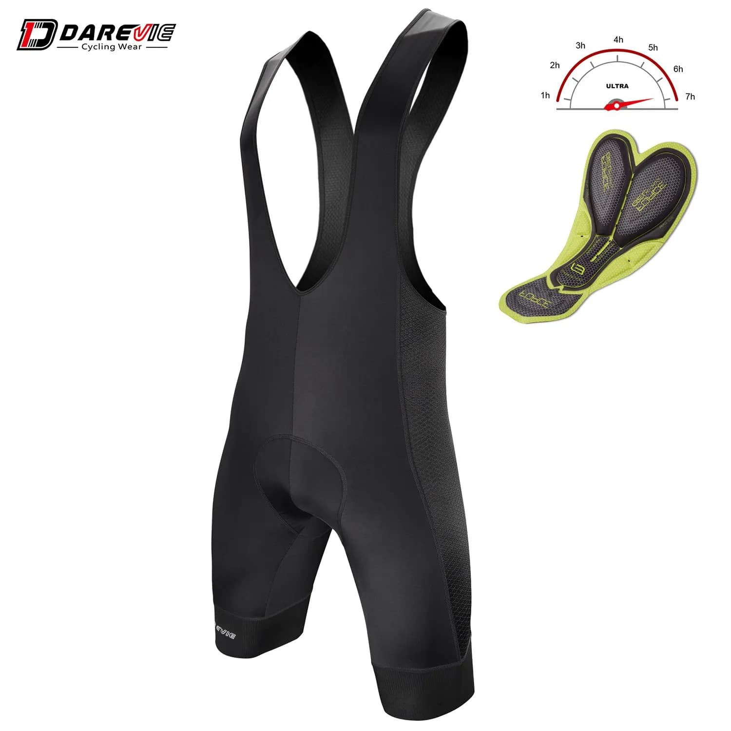 DAREVIE Pantaloncini con bretelle di cycling 3D Gel Pad 6H Ride Men's cycling shorts Downhill Pro Team Men's cycling shorts Breathable 7CM Gamba Gripper