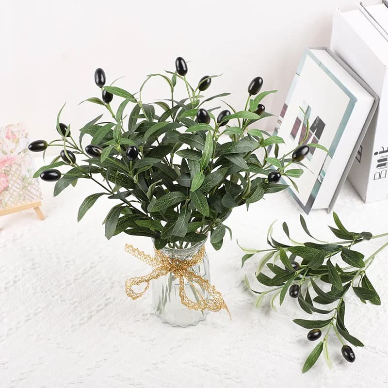 1/2pcs Artificial Olive Leaves Tree Branch with Green Plant And Fruit Silk Flowers for Home Garden Vase Decor Wedding Bouqu