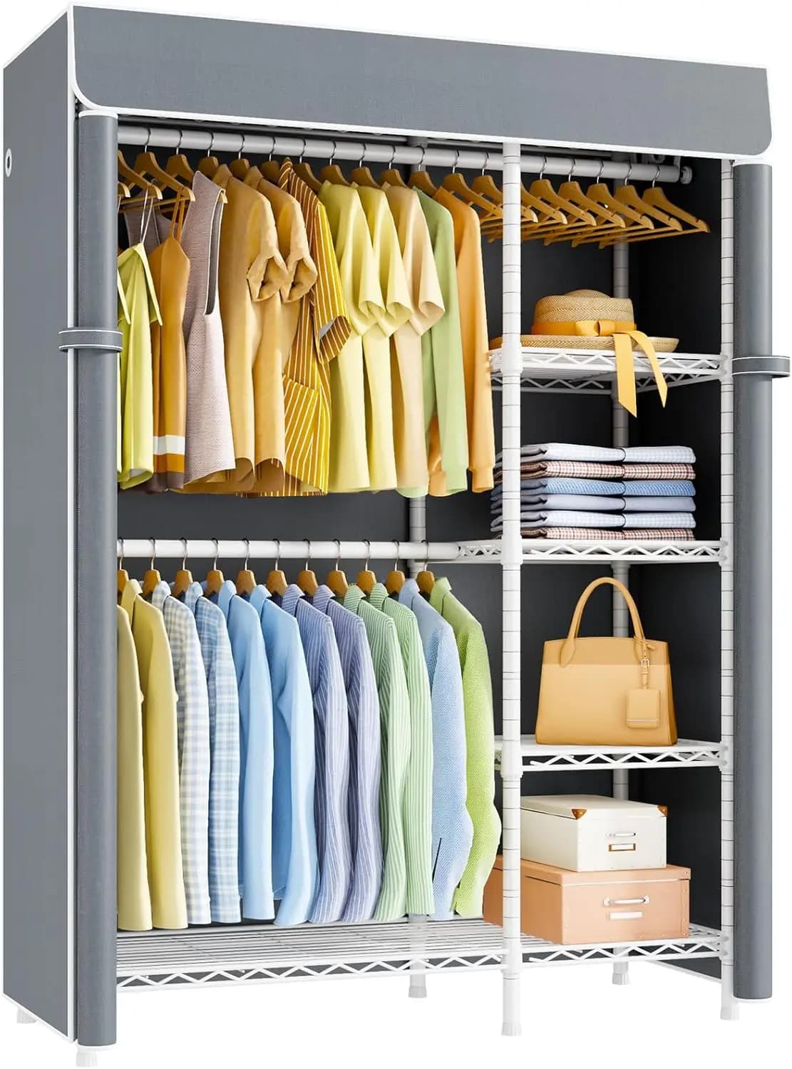 Appendiabiti HOME F2C con copertura, appendiabiti per appendere vestiti, appendiabiti resistente con ripiani e barre appendiabiti, W