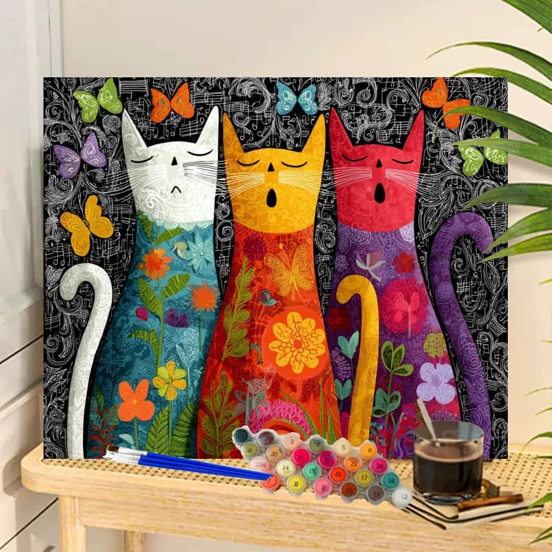 Painting By Numbers Three Little cat Acrylic Paint Canvas Dropshipping Portrait Family Children Photo Christmas gifts