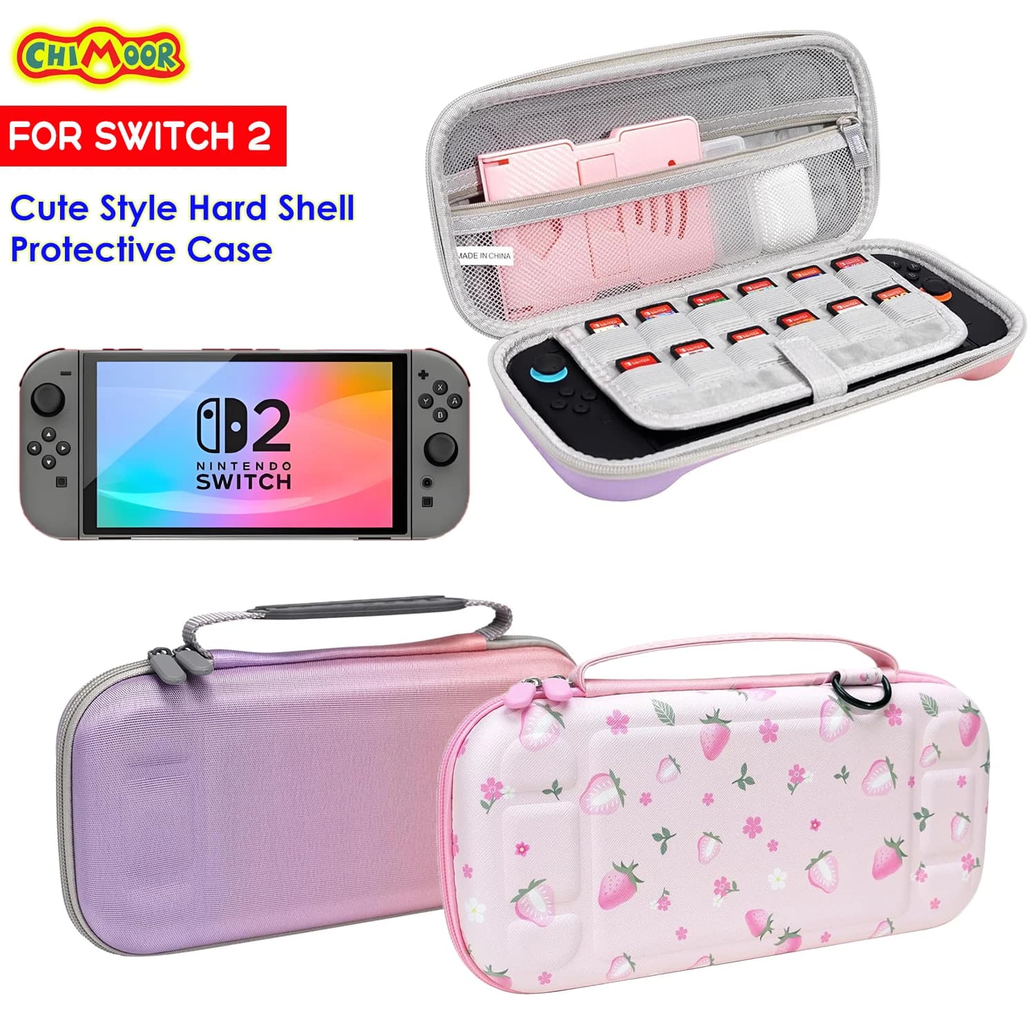 Custodia da trasporto rigida per Switch 2 – La simpatica custodia NS2 include 12 slot per carte da gioco, borsa da viaggio protettiva NS 2 per bambini e giocatori