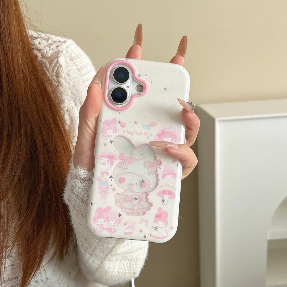 Custodia per telefono trasparente in morbido TPU con glitter e stelle, motivo cartone animato Sanrio My Melody, per iPhone 17 16 15 14 13 Pro Max