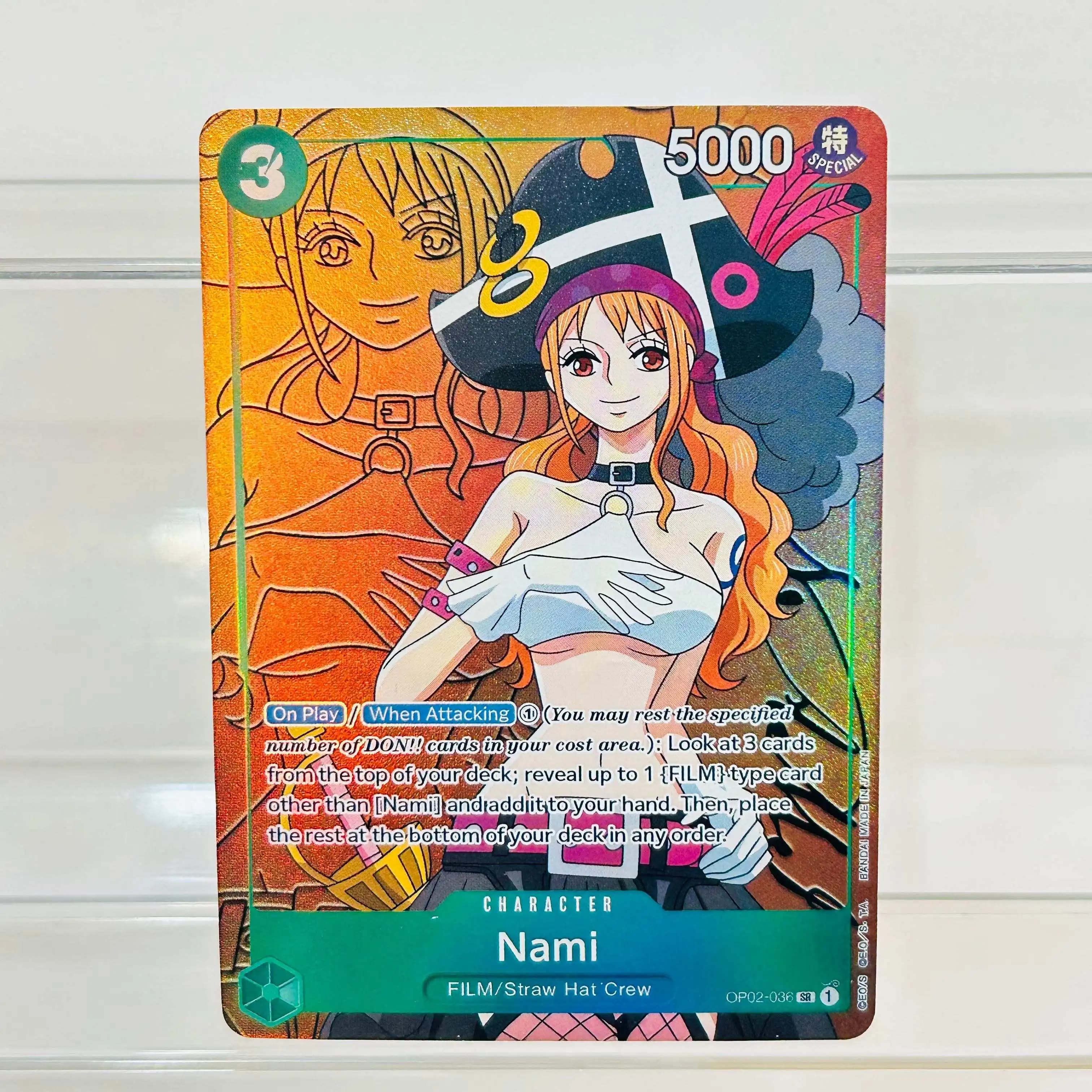 One Piece Nami OP02-036 SR Card English Version Holographic Texture Cards Perfect Condition DIY Premium Anime Collection Card