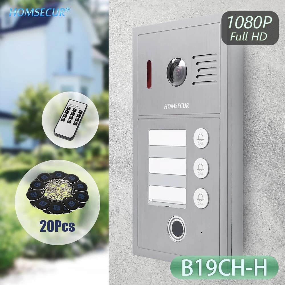 Telecamera per campanello impermeabile HD con 3 pulsanti Accesso RFID per impronte digitali 1080P per videocitofono HOMSECUR a 4 fili 3 appartamenti