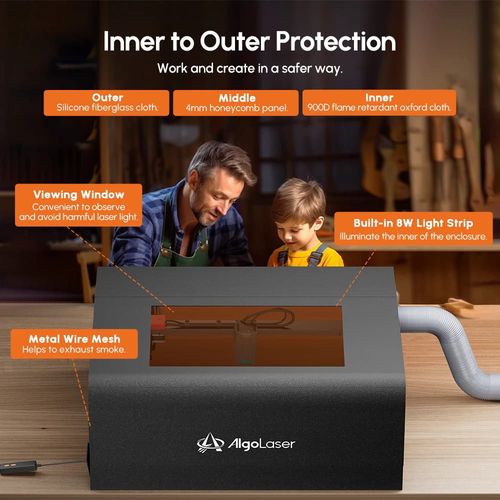 AlgoLaser Foldable and Smoke-proof Laser Engraver Enclosure Safe Dust-Proof Cover Equipped With Fan Durable Shell 830*730*395mm