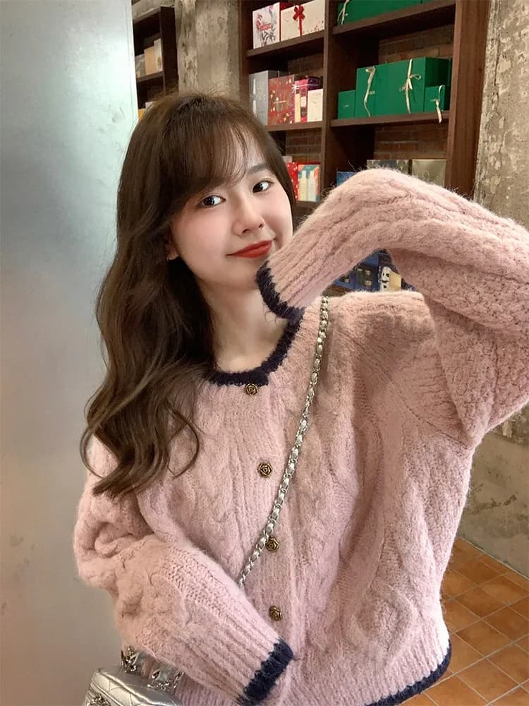 Cardigan Aperto da Donna in Maglia Grossa, Nuova Collezione Primavera 2025, Stile Coreano, Maglione Intrecciato Casual, Top Moda Autunnale