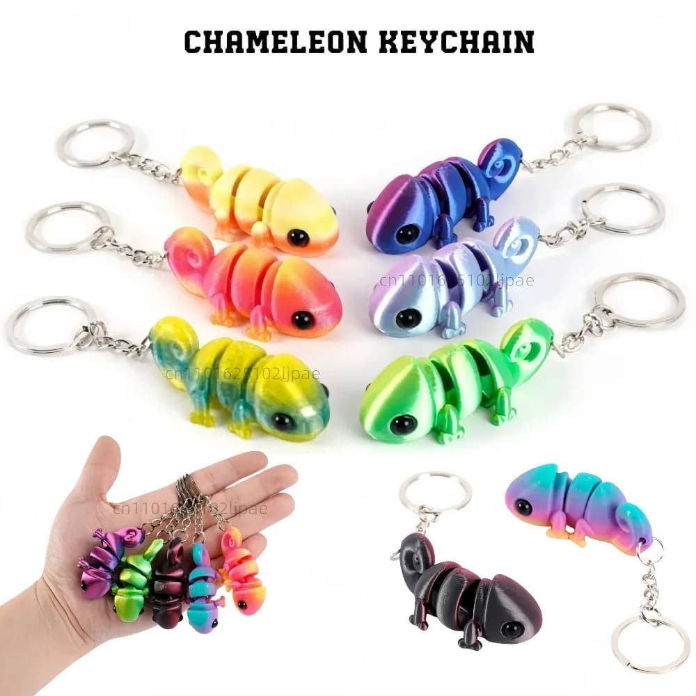 Portachiavi camaleonte con stampa 3D Occhio di simulazione mobile multi-giunto per accessori portachiavi Portachiavi regalo per bambini Portachiavi per auto carino