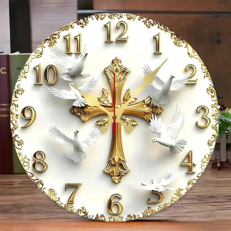 DIY 2D Flat The Dove Of Peace Wooden Round Silent Hanging Wall Clock, Suitable For Living Room, Office, Study Room, Bedroom, Home Decoration