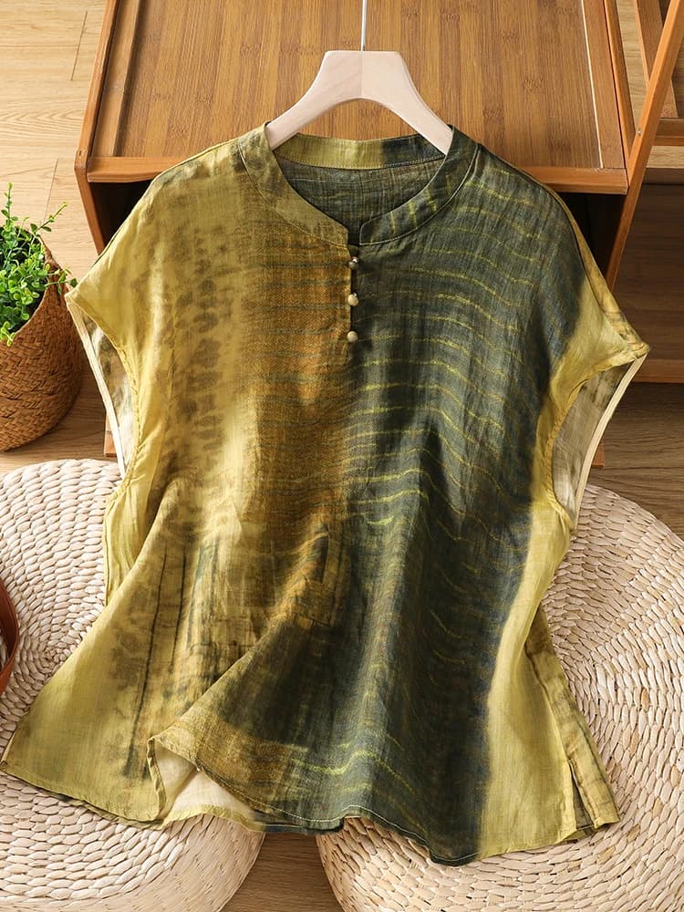 Elegant Loose Fit Printed T-Shirt Vintage Middle-Aged Retro Style Casual Wear Comfortable Breathable Women's Summer Top