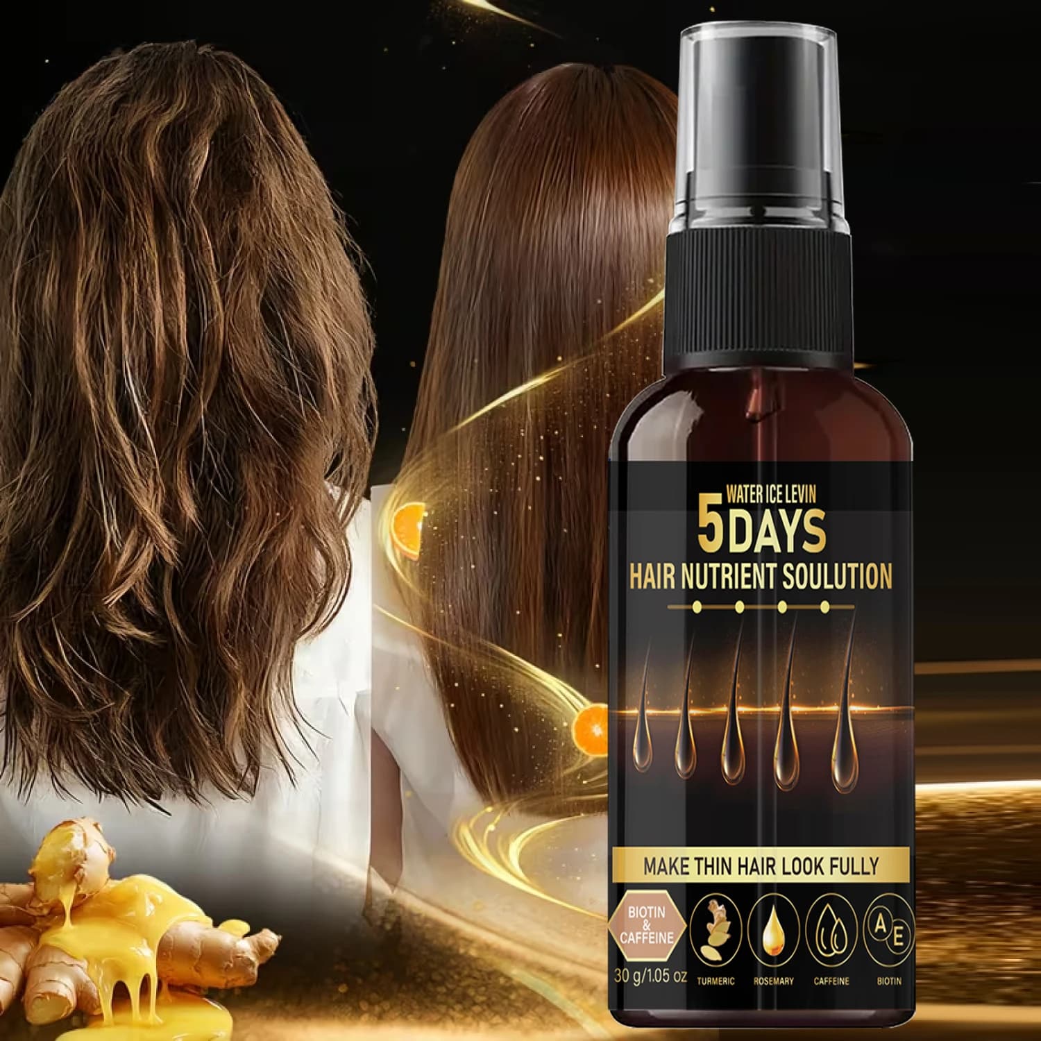 Olio volumizzante per capelli diradati – Trattamento con biotina e caffeina, con acido ialuronico, cura nutriente per il cuoio capelluto, 30g