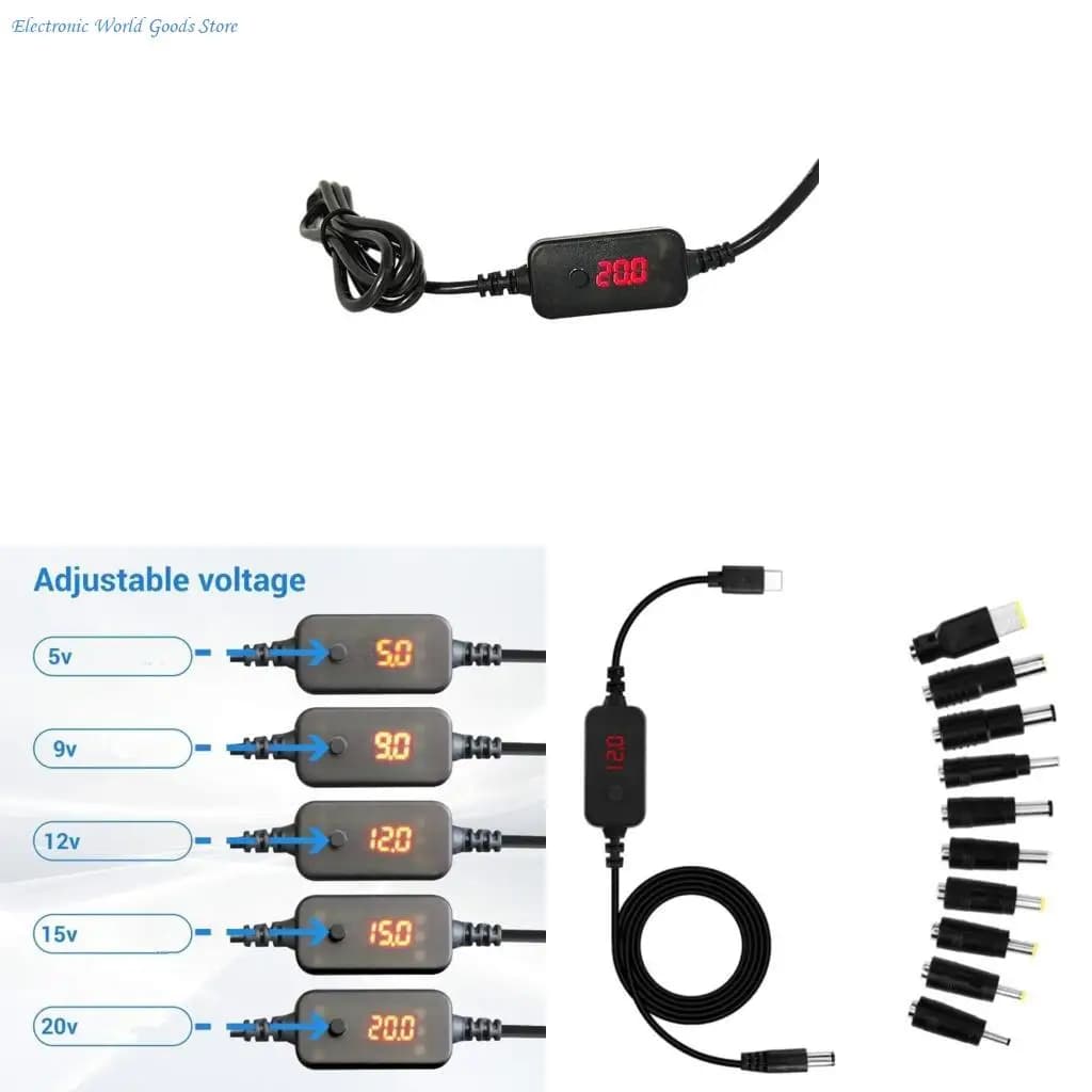 A3PD USB Power Boosts Line UsbC TypeC a DC5/9/12/15/20V Convertitore tensione regolabile Cavo connettore per altoparlante