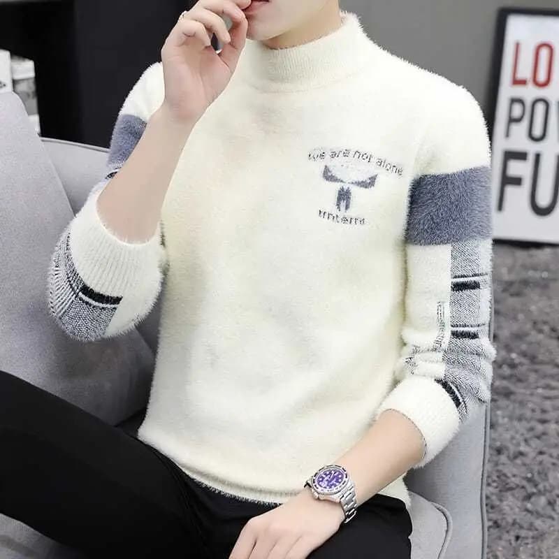 Inverno KPOP Fashion Style Harajuku Slim Fit Top Allentato Casual All Match Maglieria Mezza collo alto Inserto Maglioni a maniche lunghe