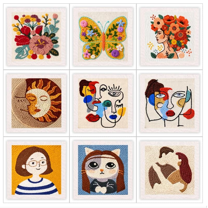 25x25cm Punch Needle Embroidery Starter Kits For Adults Abstract Figure Embroidery Punch Needle Kits Handicraft Craft Home Decor