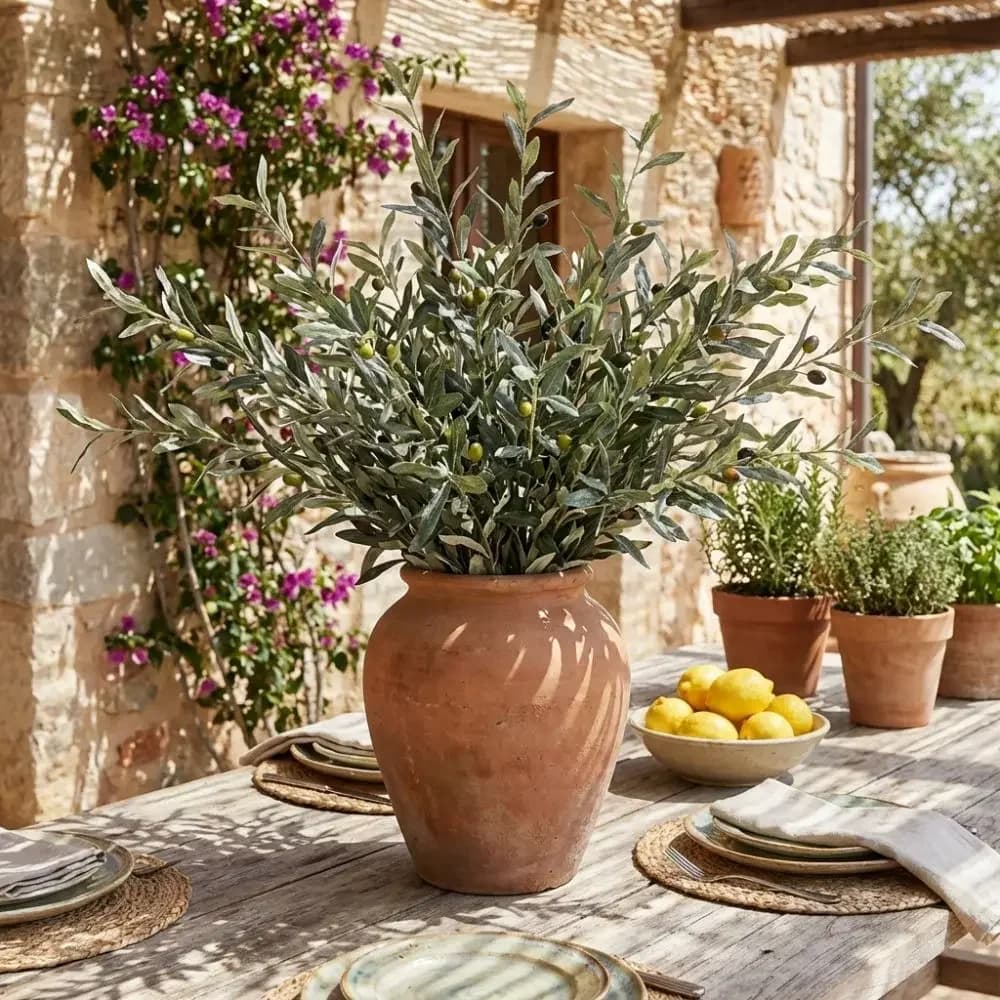 Artificial Olive Copper in Plastic, Realistic, Handmade, Simulated Plant with Leaves and Fruits, Artificial Green Decoration for Photography