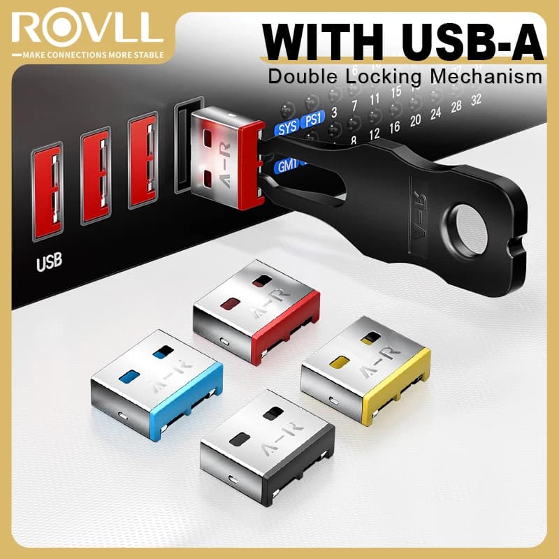 USB ROVLL Security Lock, USB Dust Cover Removable Carbon Steel, USB Door Protection for Computers and Laptops