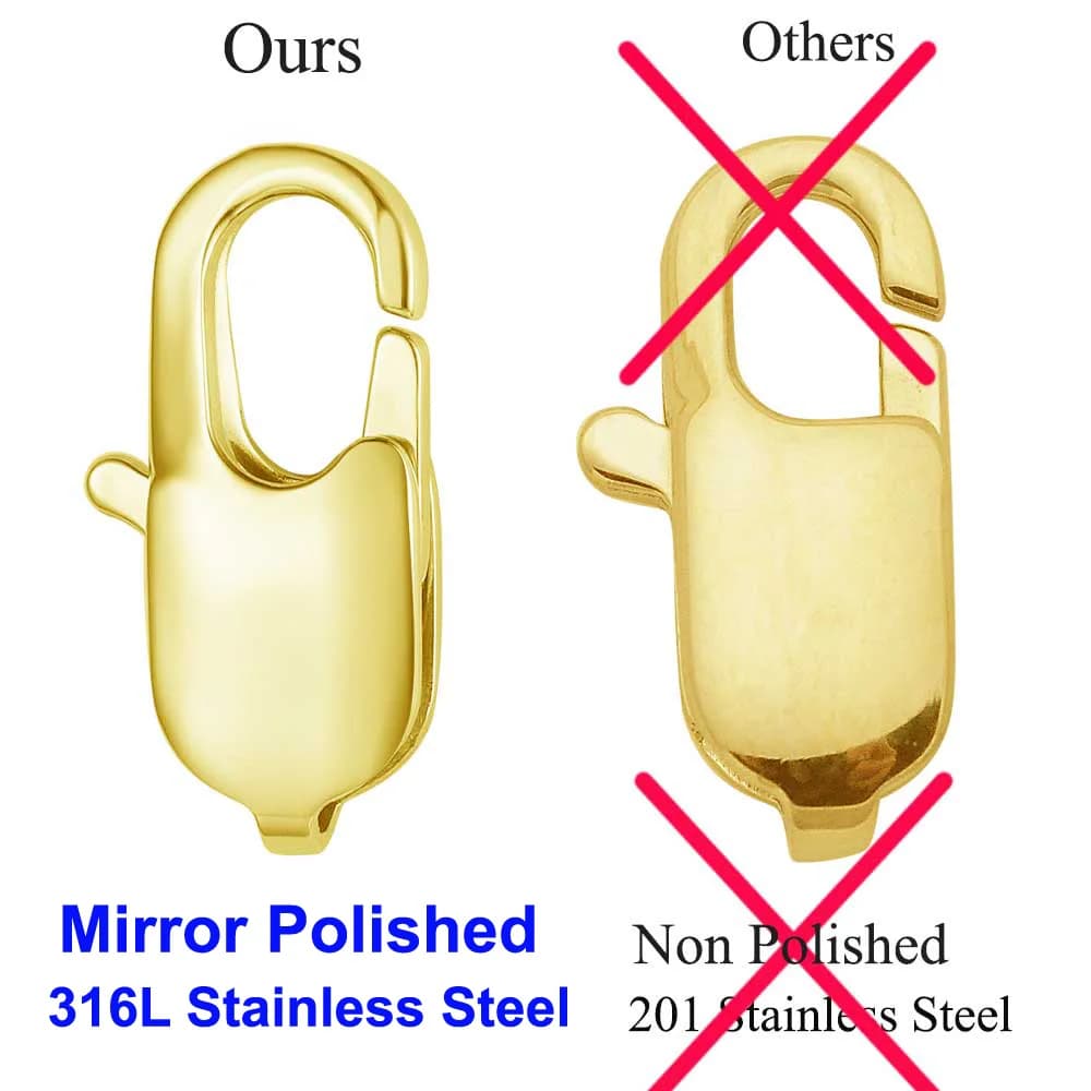 5pcs/lot 18K Gold 9-18mm 316L Stainless Steel Mirror Polished Rectangle Lobster Clasp DIY Jewelry For Bracelet Necklace Making