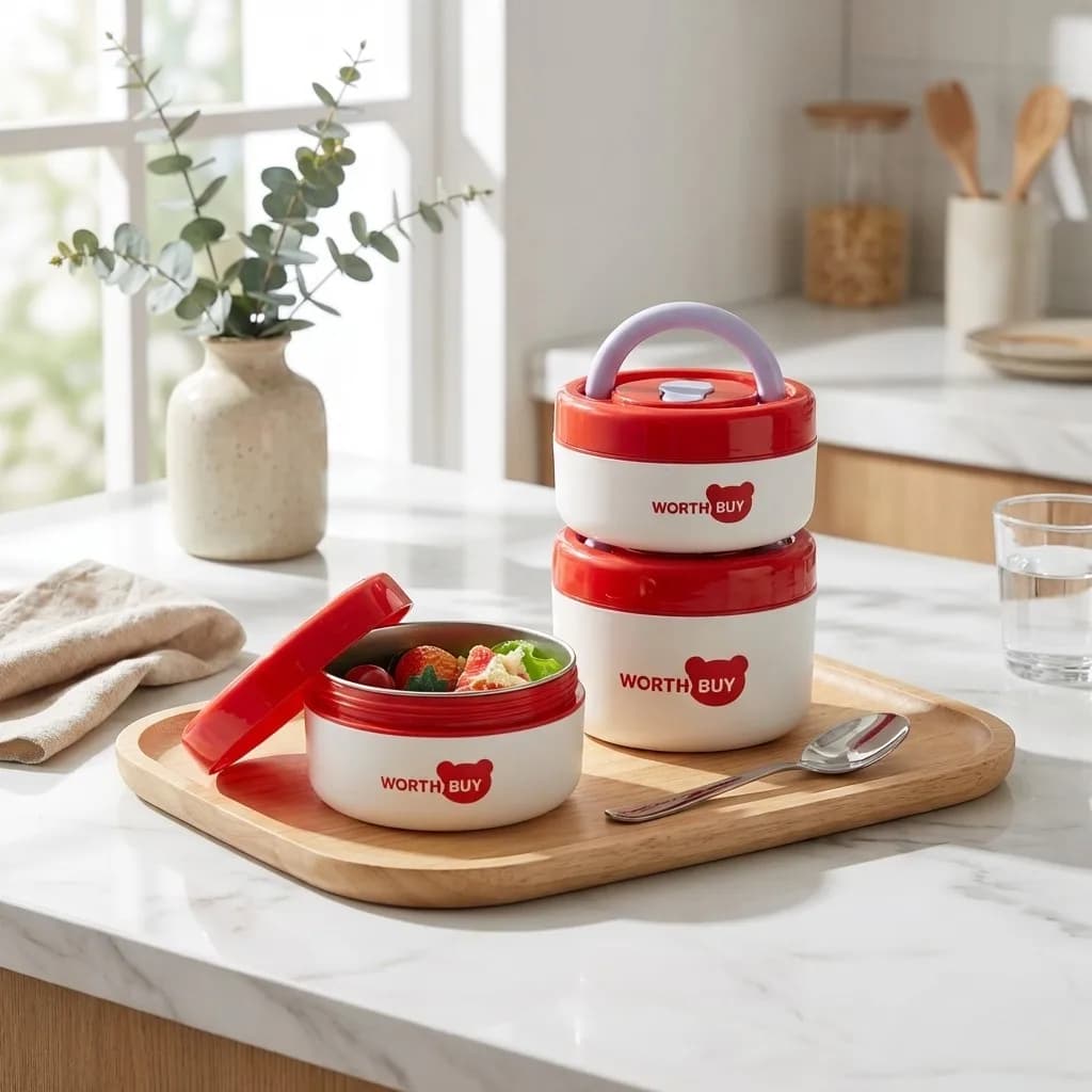 Contenitore Termico Portatile per Pranzo con Manico, per Studenti e Bambini, Adatto al Microonde, Sigillato, in Acciaio Inox 304