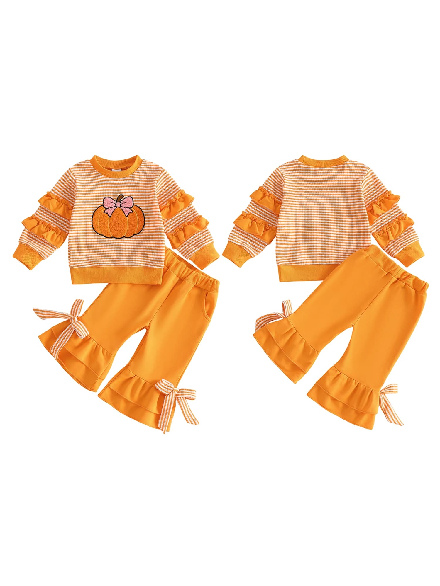 Adorabile costume da Ringraziamento per bambine, elegante maglione lavorato a maglia con ricamo a forma di tacchino e leggings con orlo arricciato, set autunnale da 2 pezzi