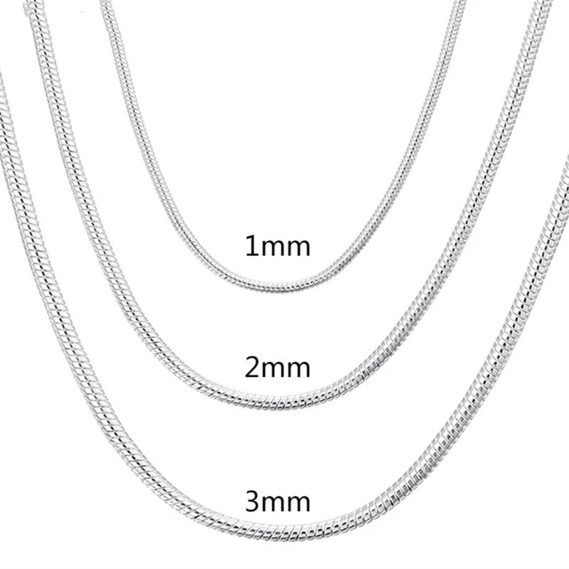 Snake chain necklace in silver 925 solid 45-60 cm, 1MM/2MM/3MM, for men and women, fashionable jewel for pendant.