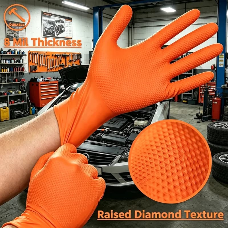 Guanti Protettivi Monouso 8 Mil Spessi 3D Antiscivolo Resistenti Adatti per Manutenzione Auto e Lavori di Giardinaggio