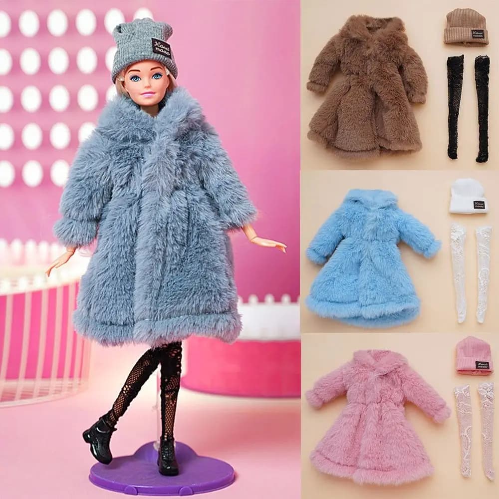 1 Set Fashion 30cm Doll Plush Overcoat Casual Wear Doll Winter Hats Socks Coat Tops for 1/6 Doll Clothes Cute Dolls Accessories