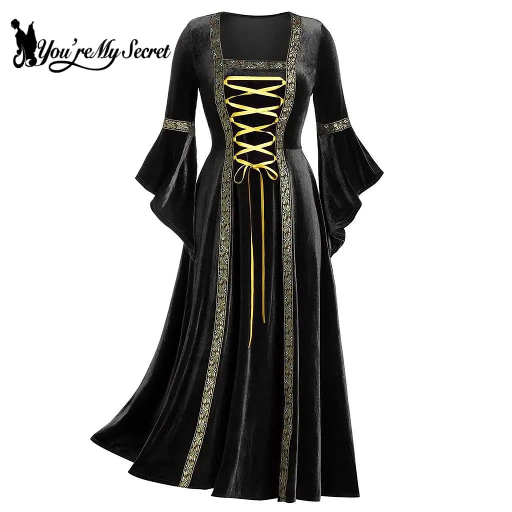[You're My Secret] Women's Gothic Punk Dress, Vintage Halloween Dress, Carnival, Medieval Queen Costume, Princess, Cosplay