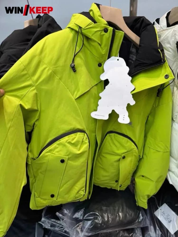 Winter Men Thick Warm Windbreaker Down Jacket Hooded Loose Fit Hiking Jacket Outdoor Sportswear Fashion Big Pockets Camping Coat