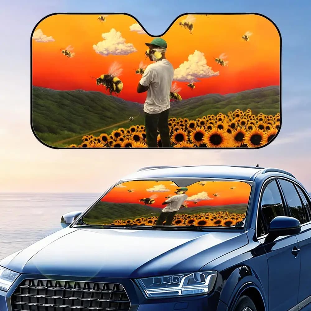 Tyler Flower Boy Parasole per auto in lamina di alluminio riutilizzabile, protezione UV, isolamento termico a tre strati, parabrezza, parasole