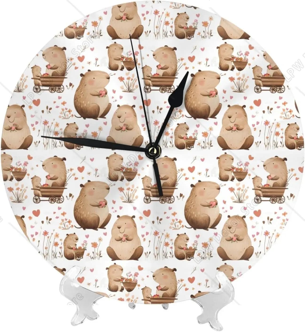 Orologi da Parete 10 Pollici con Stampa Floreale di Capibara, Moderni e Silenziosi per Soggiorno, Cucina, Ufficio, Bagno