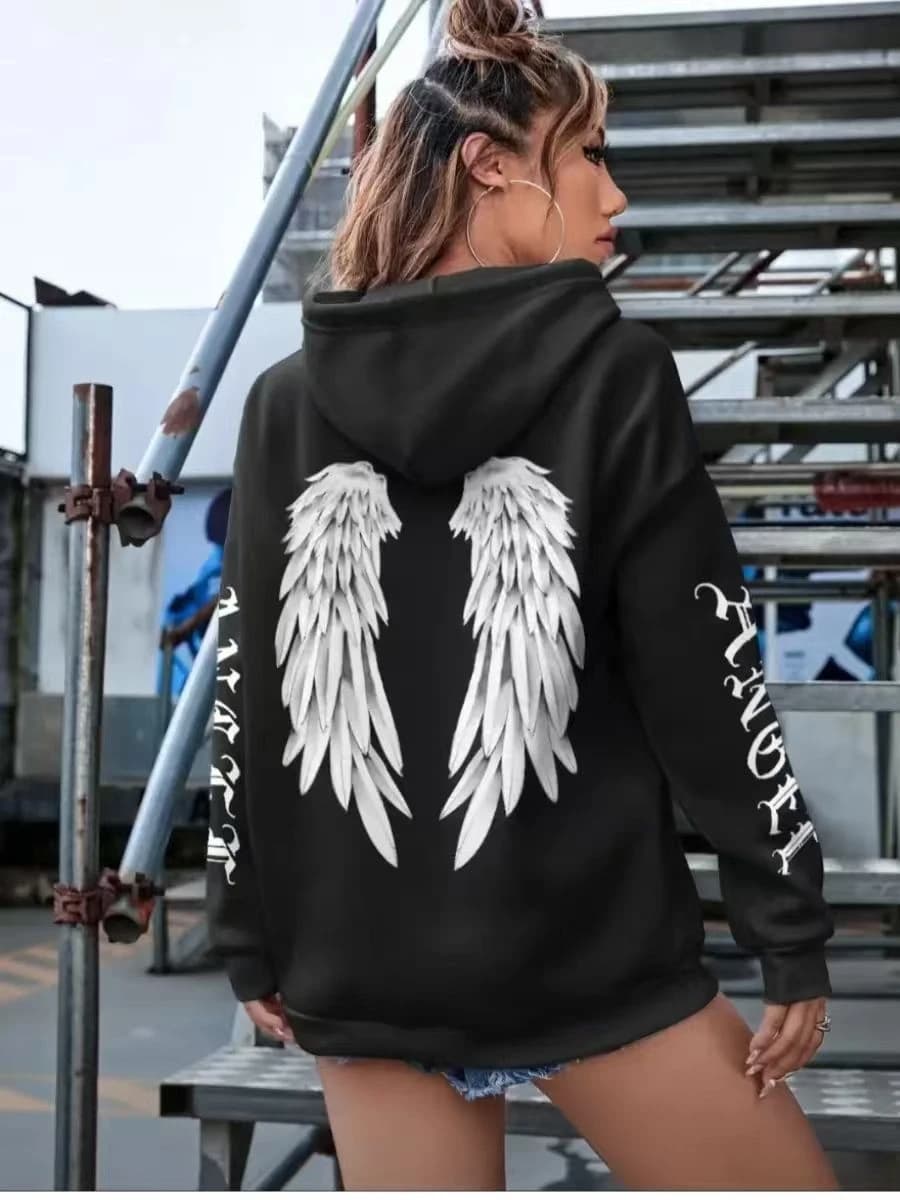 Loose Fashionable Printed Hoodie Long Sleeve Casual Top Women's Comfortable Sweatshirt Streetwear Style Spring Collection