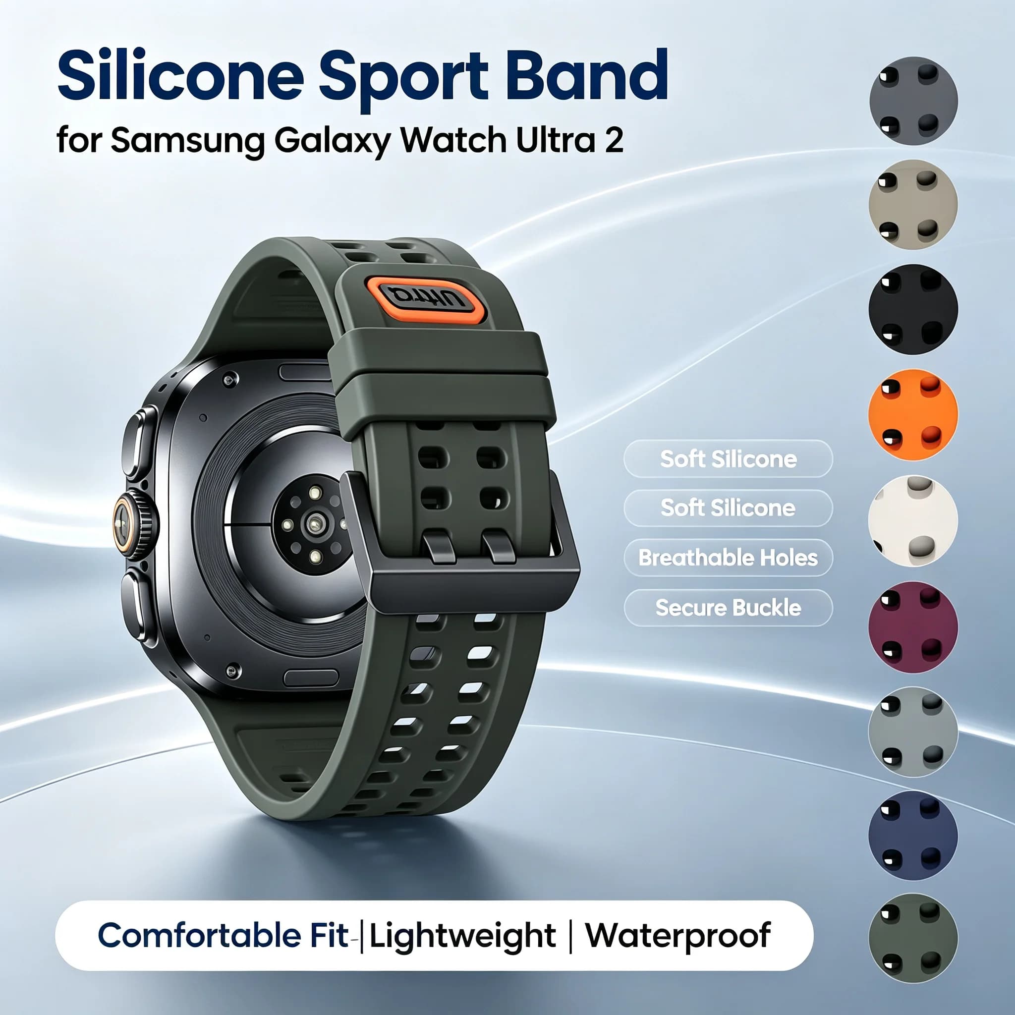 Silicone Sport Band for Samsung Galaxy Watch Ultra 2 47mm, Waterproof Breathable Replacement Strap for Men Women Running 2026