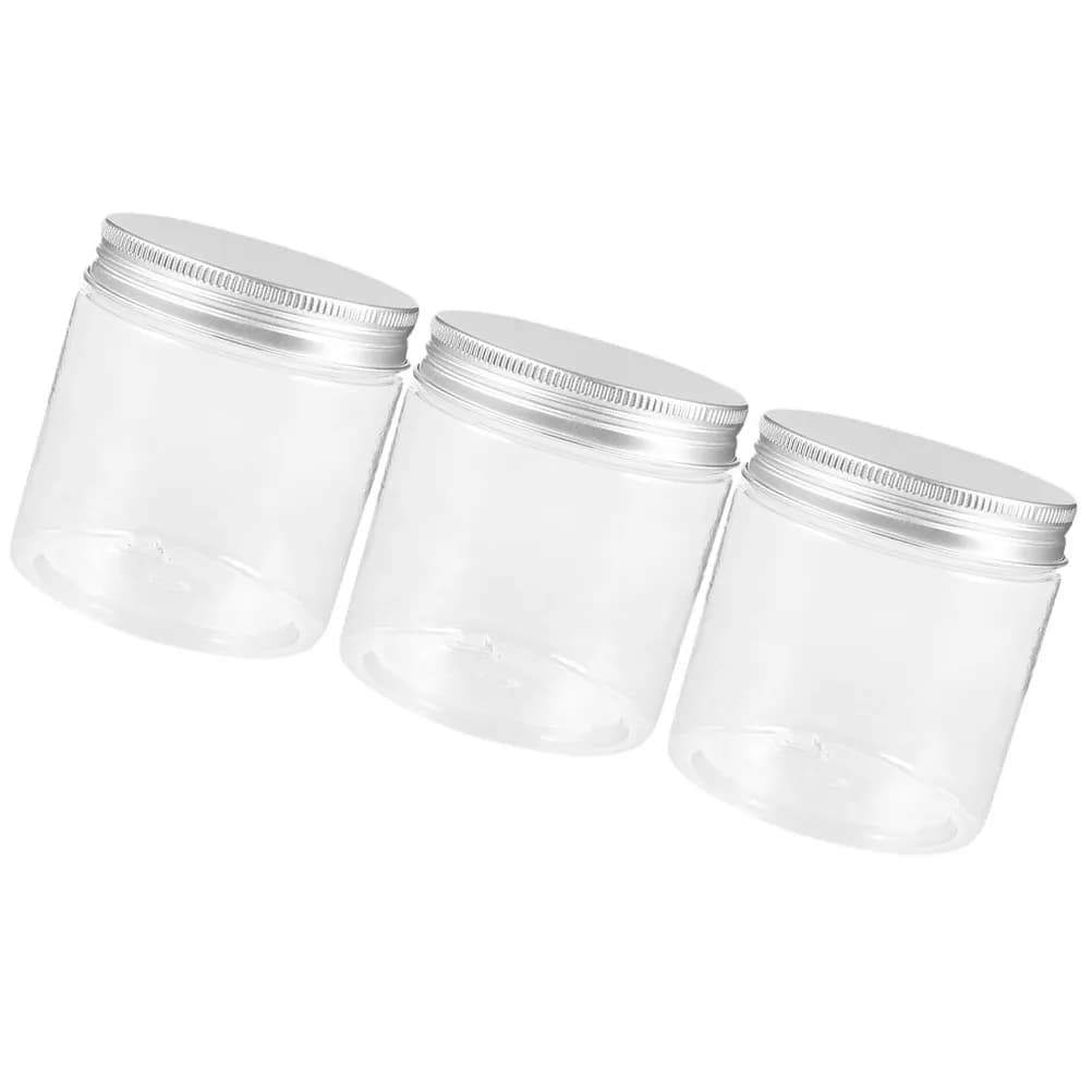 Set di 3 Eleganti Mini Barattoli in PET Trasparente con Coperchio in Alluminio, Contenitori Sigillati per Miele, Marmellata, Spezie, Zucchero, Scrub, Porzioni