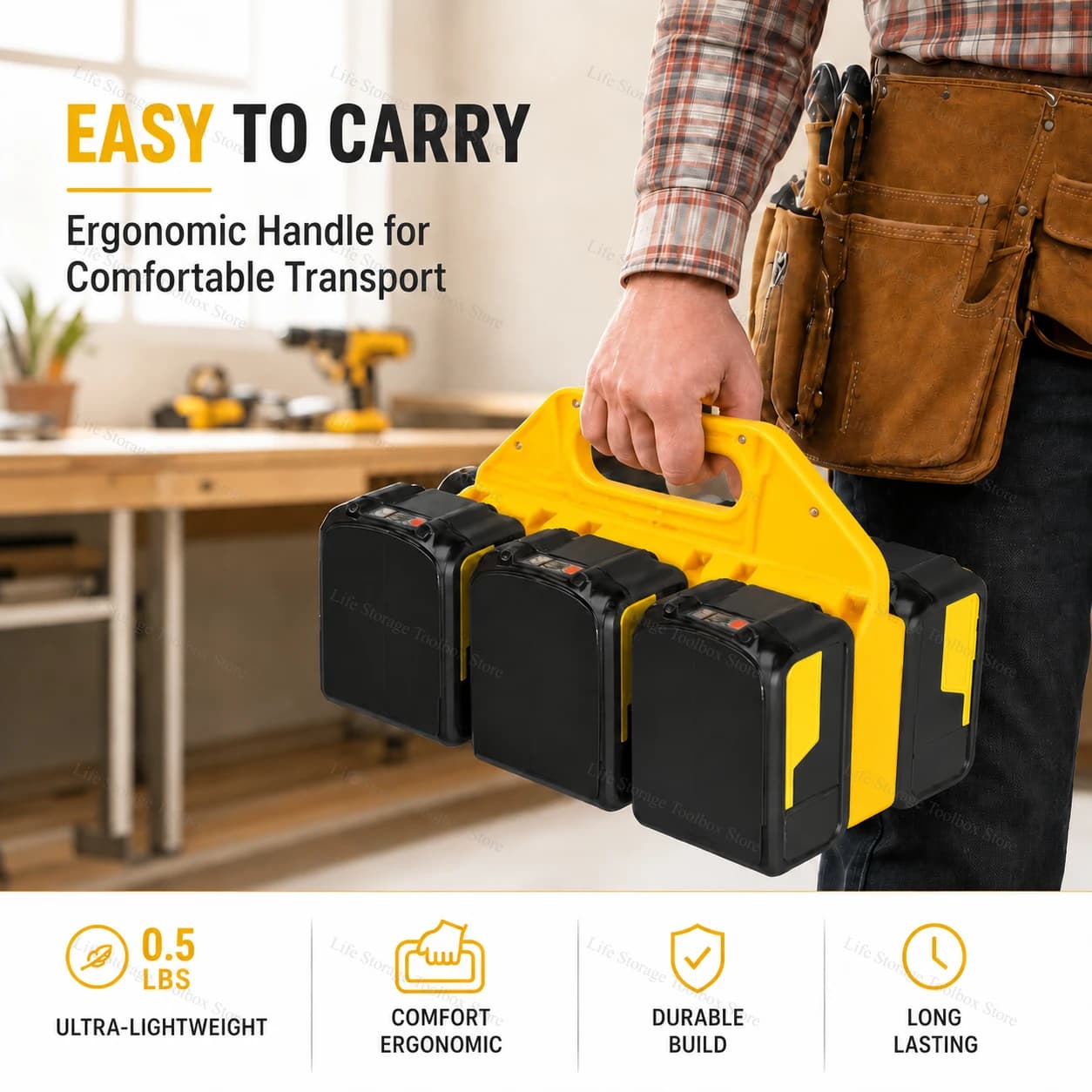 6Slot Storage Box for Dewalt 18V & 20V Lithium Battery-Batteries Case Storage Organizer Rack Portable Battery Caddy with Handle