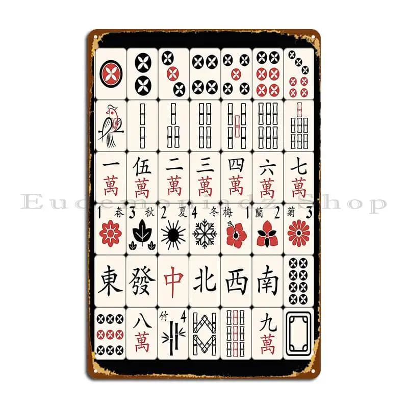 Mahjong Piastrella Modello Design Targa in metallo Poster Classico vintage Personalizza Poster murale da cucina Targa in metallo