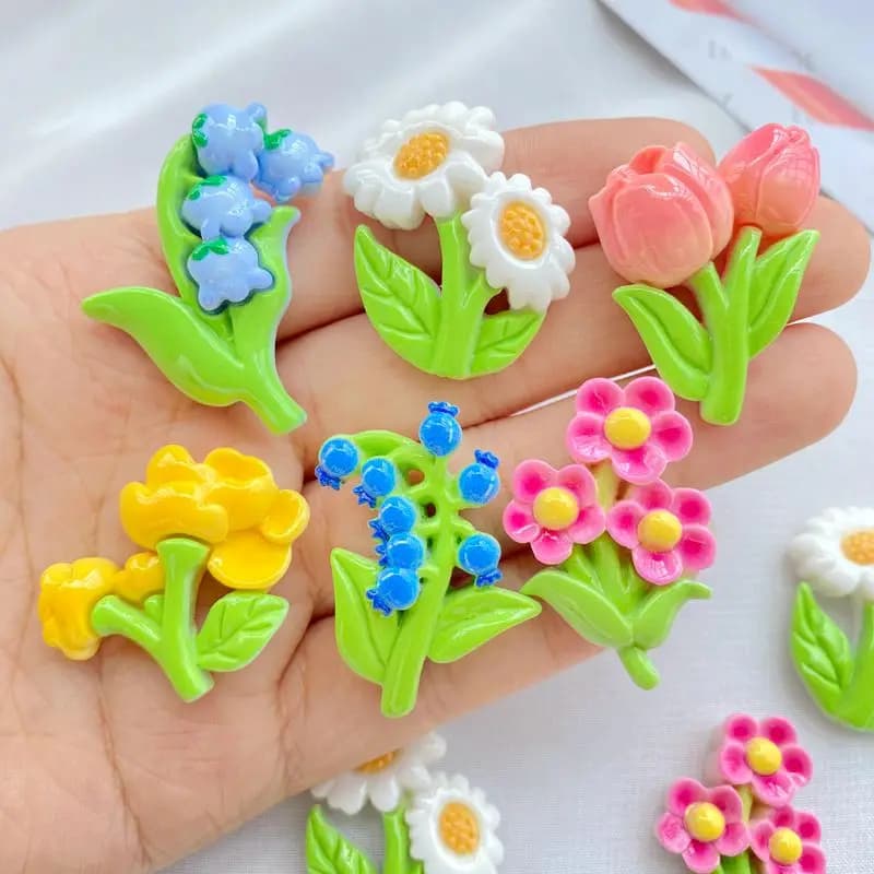 10Pcs New Cute Resin Cartoon Beautiful Bouquet Flowers Series Flat Back Manicure Parts abbellimenti per accessori per fiocchi per capelli