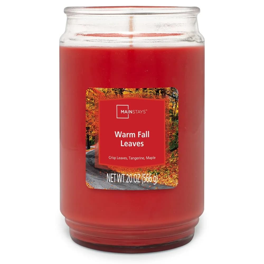 Warm Fall Leaves Scented Candle 3 Wick Large Jar 20 Oz Long Burn Time Home Fragrance for Autumn Cozy Comfort Aromatherapy Soy Blend with Crackling Wood Wicks Perfect for Living Room Bedroom Decor Thanksgiving Gifts