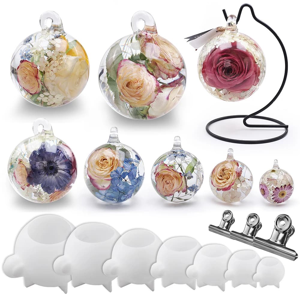 2 pz/set cristallo resina epossidica palla stampo in silicone con fori fai da te sferico appeso kit per la creazione di campioni decorazioni per la casa stampo artigianale