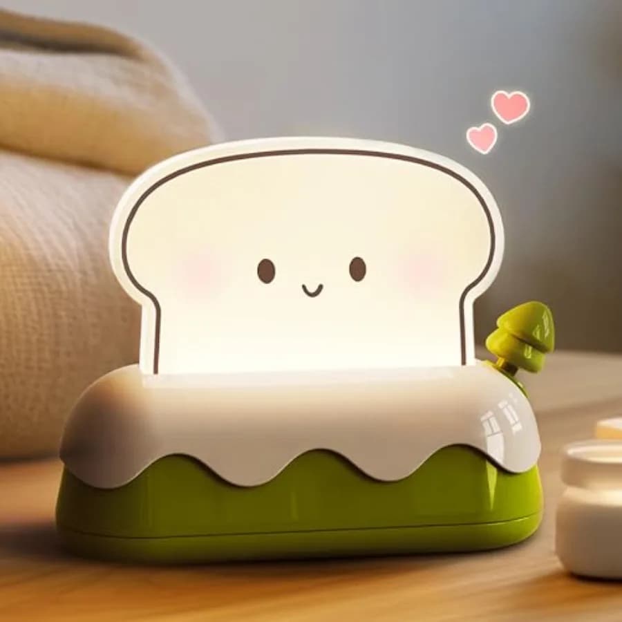 Cute er Night Lights for,Kawaii Stuff Bread Desk Lamp with Smile Face, Rechargeable Desk Decor for Bedroom, Besides, Dinning, N