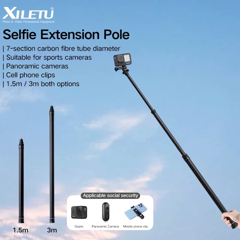 XILETU GP150 Super Long Selfie Stick telefono cellulare in fibra di carbonio GOPRO10 fotocamera sportiva palmare 3m asta telescopica