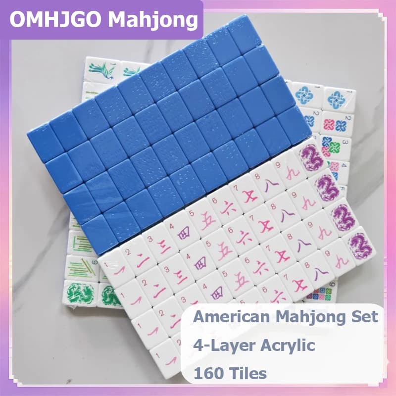 OMHJGO Four Layer Acrylic American Mahjong Tiles Dark Blue Vintage Luxury Mahjong Sets Leisure Home Game Gift Portable Mah Jongg