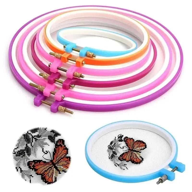 5 pezzi/set set di cerchi in plastica per ricamo a punto croce, telaio a cerchio, strumenti per cucire regolabili, forniture per abbigliamento fai da te