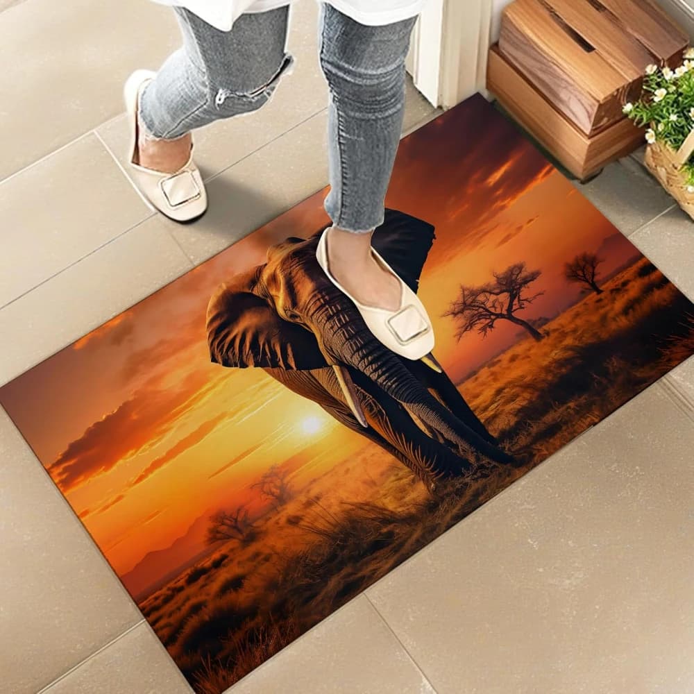 Sunset Savannah Elephant welcome rug entryway back foyer terrace Entry Door Mat home decor Daily use Present