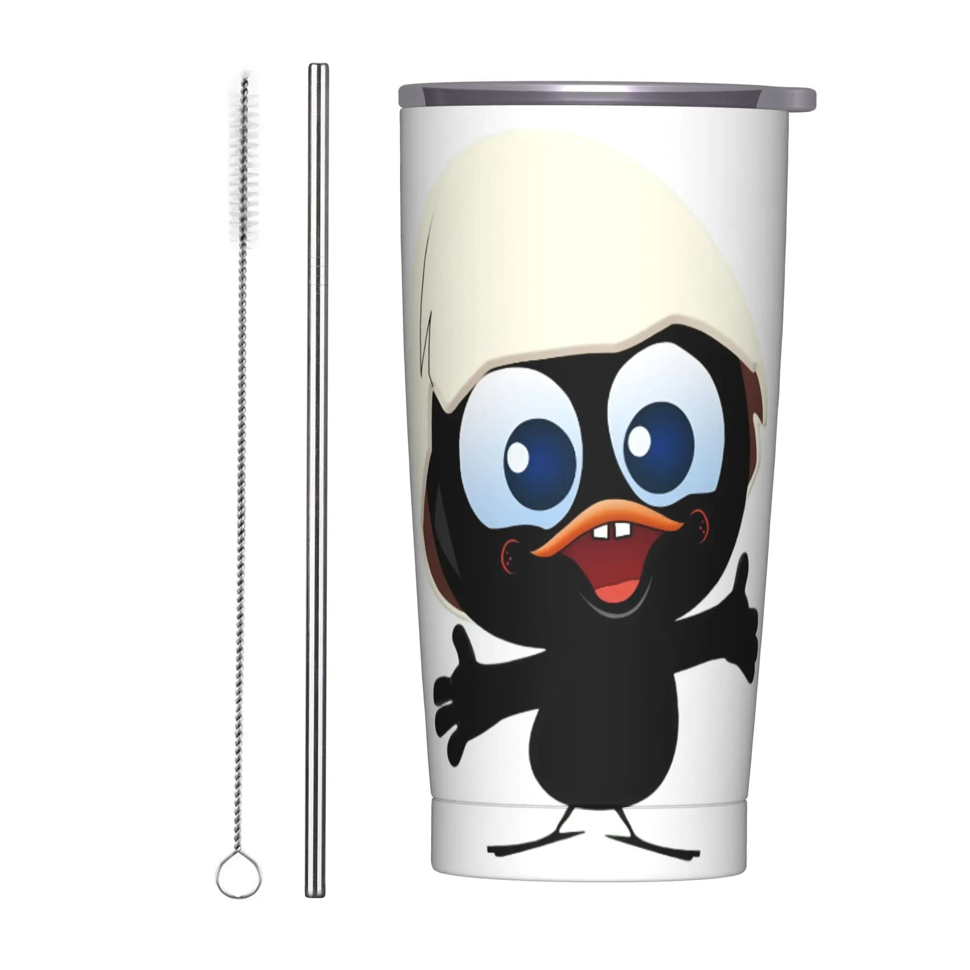 Calimero Black Chicken Insulated Tumbler Vacuum with Lid Straw 20oz Stainless Steel Double Wall Coffee Mug Tags Water Bottle