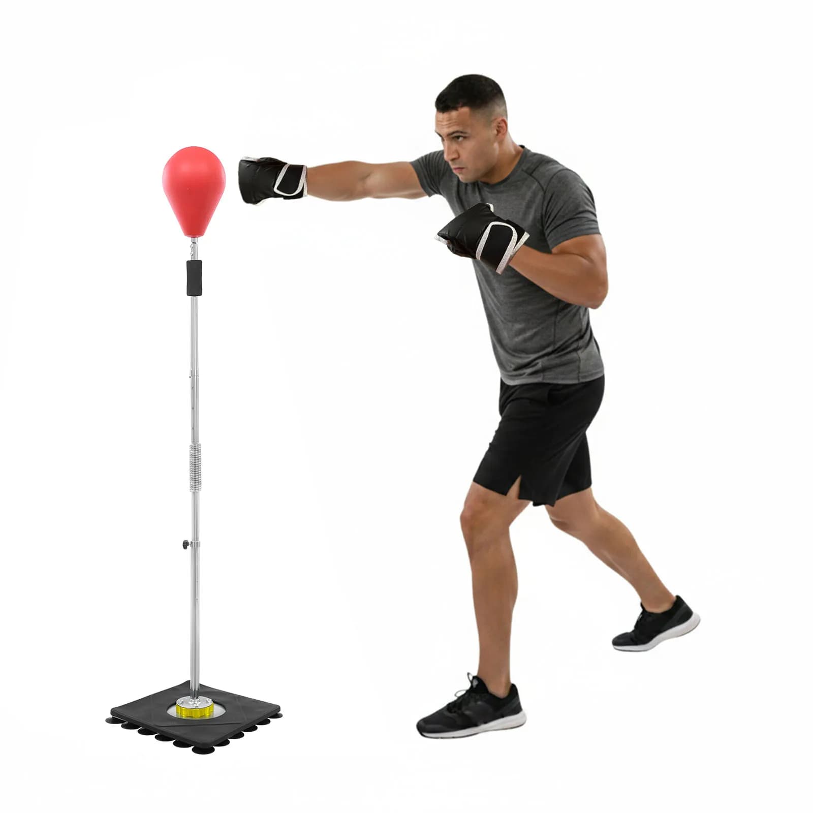 Speed Bag, Palla da Boxe Regolabile in Altezza 138-160cm con 32 Ventose, Sacco da Boxe in PU per Allenamento Reazione Adulti