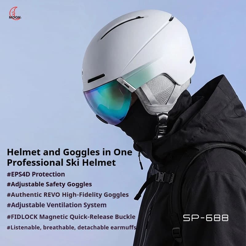 Casco da Sci MOON con Occhiali REVO Integrati Regolabili e Paraorecchie Rimovibili