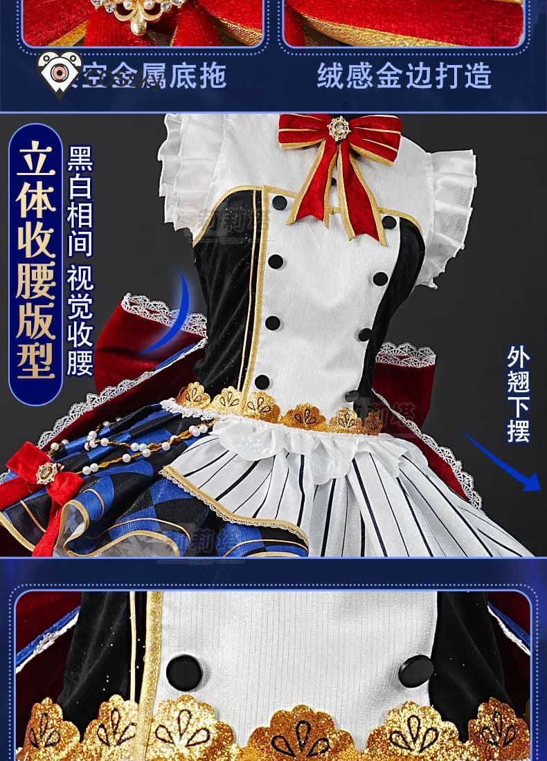 Nico Yazawa Anime LoveLive! Costume da Cosplay Maid Awakening Idol, Abito per Halloween e Carnevale, Splendida Uniforme con Guanti, Cappello e Accessori