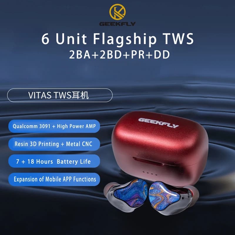 GEEKFLY VITAS 2BA + 2PZT + Planar + DD HIFI TWS Conduzione ossea Bluetooth Wireless Gaming Musica Auricolari Auricolare con Audio DAC AMP